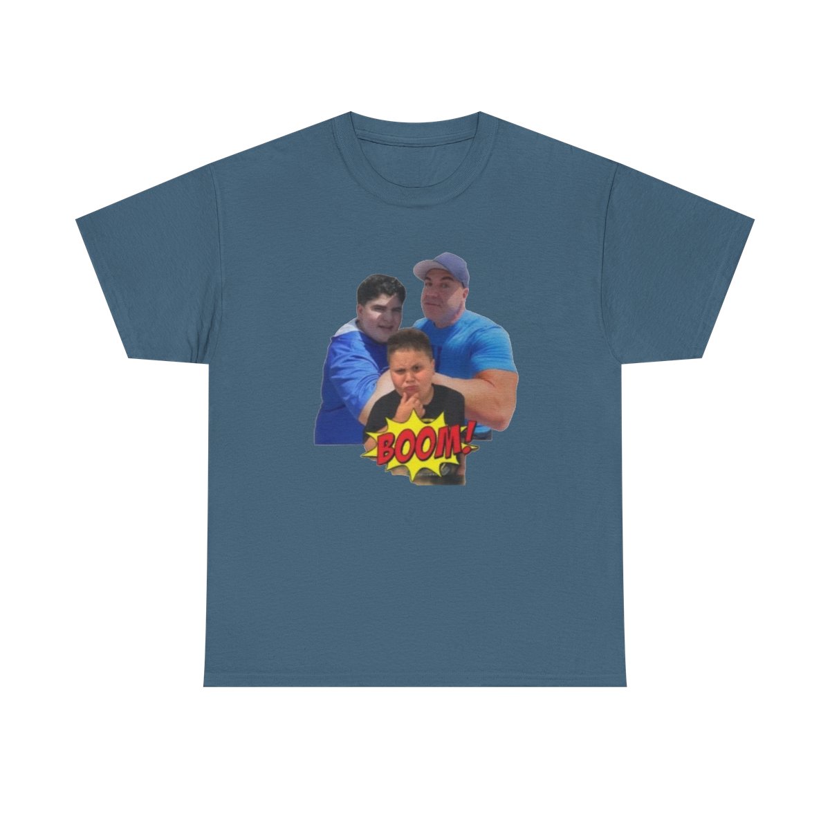 Three Guys Photo Tee | Retro Comic Boom Graphic T-Shirt Big Justice & A.J. Befumo - alternate angle 4, merchandise