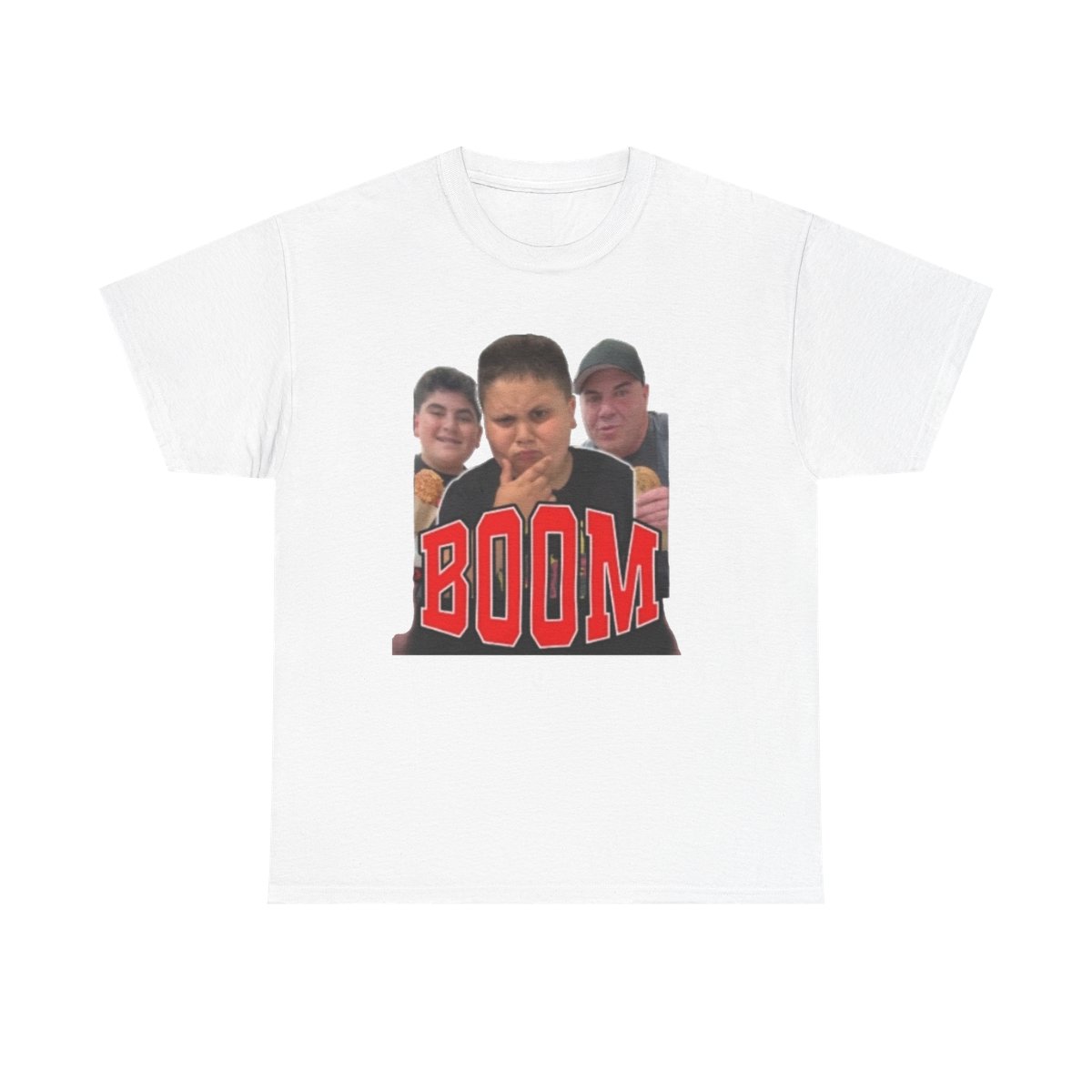 BOOM Photo Collage Tee | Retro Lettering, Three Faces Graphic Big Justice & A.J. Befumo - Official apparel merchandise
