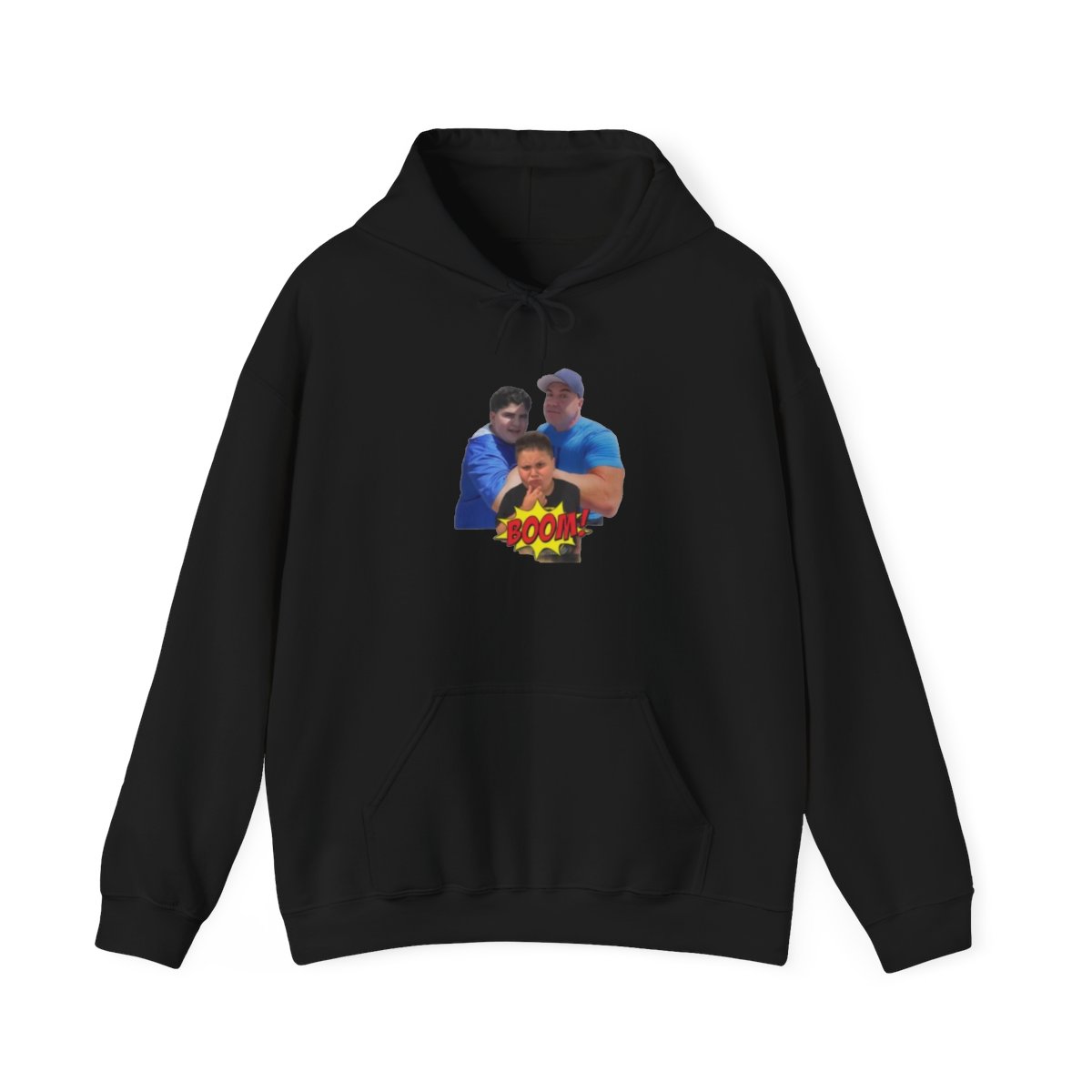 Three People Photo Cartoon Graphic Hoodie | Retro Comic Style Big Justice & A.J. Befumo - alternate angle 2, merchandise