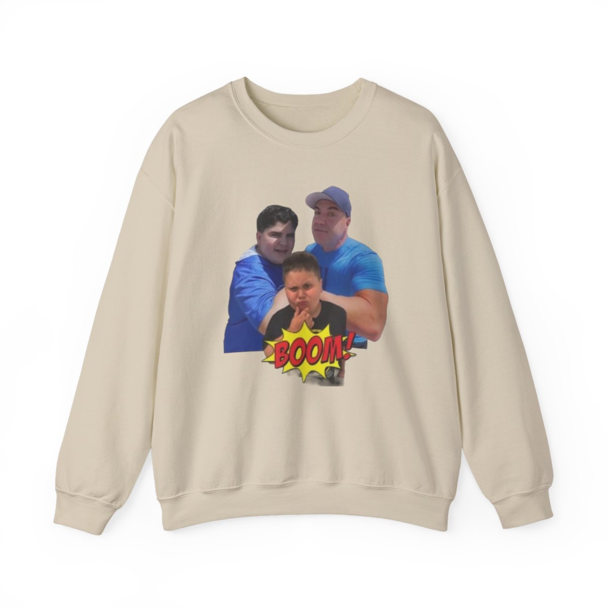 Family Photo Pop Art Crewneck Sweatshirt | BOOM Comic Graphic Big Justice & A.J. Befumo - alternate angle 3, merchandise