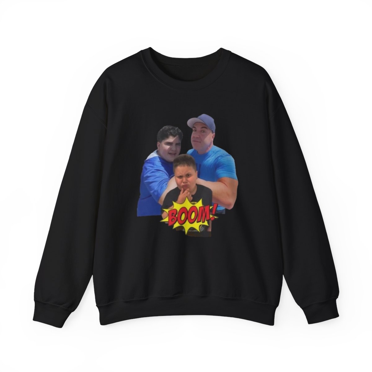 Family Photo Pop Art Crewneck Sweatshirt | BOOM Comic Graphic Big Justice & A.J. Befumo - alternate angle 2, merchandise