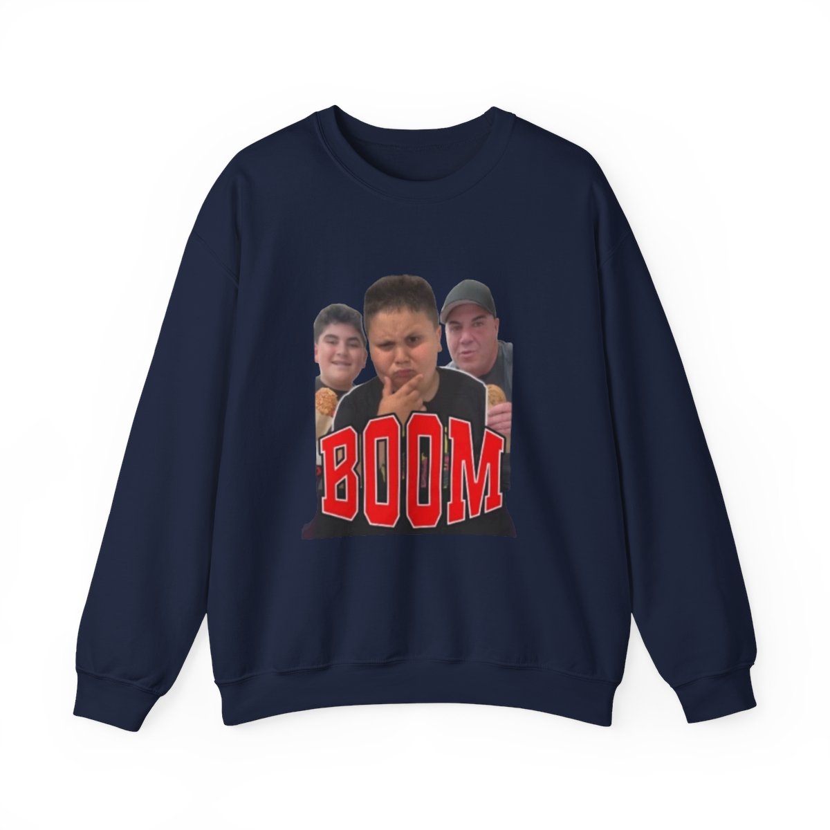 Three Teen Faces Boom Crewneck Sweatshirt | Meme Photo Graphic Big Justice & A.J. Befumo - alternate angle 4, merchandise