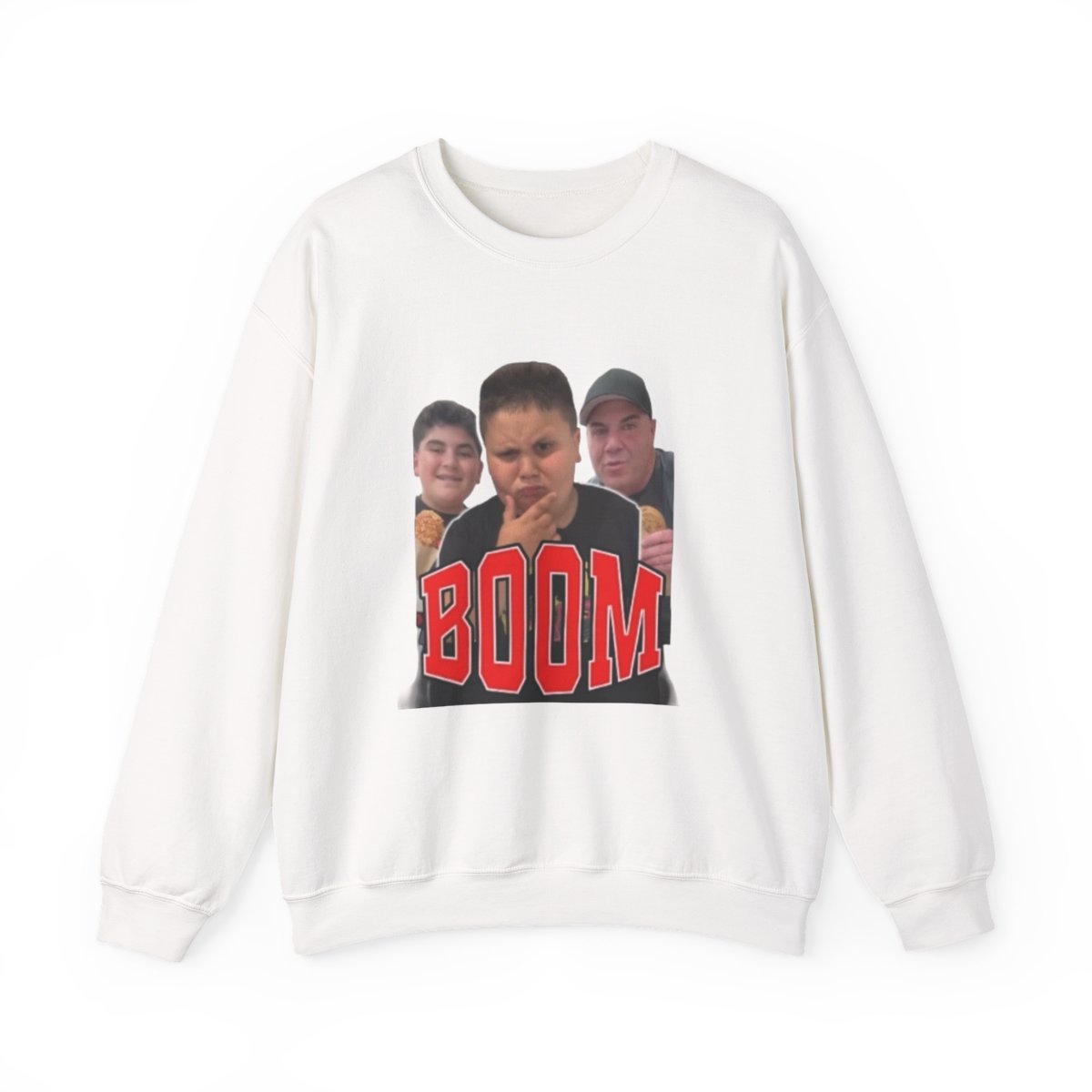Three Teen Faces Boom Crewneck Sweatshirt | Meme Photo Graphic Big Justice & A.J. Befumo - Official accessories merchandise