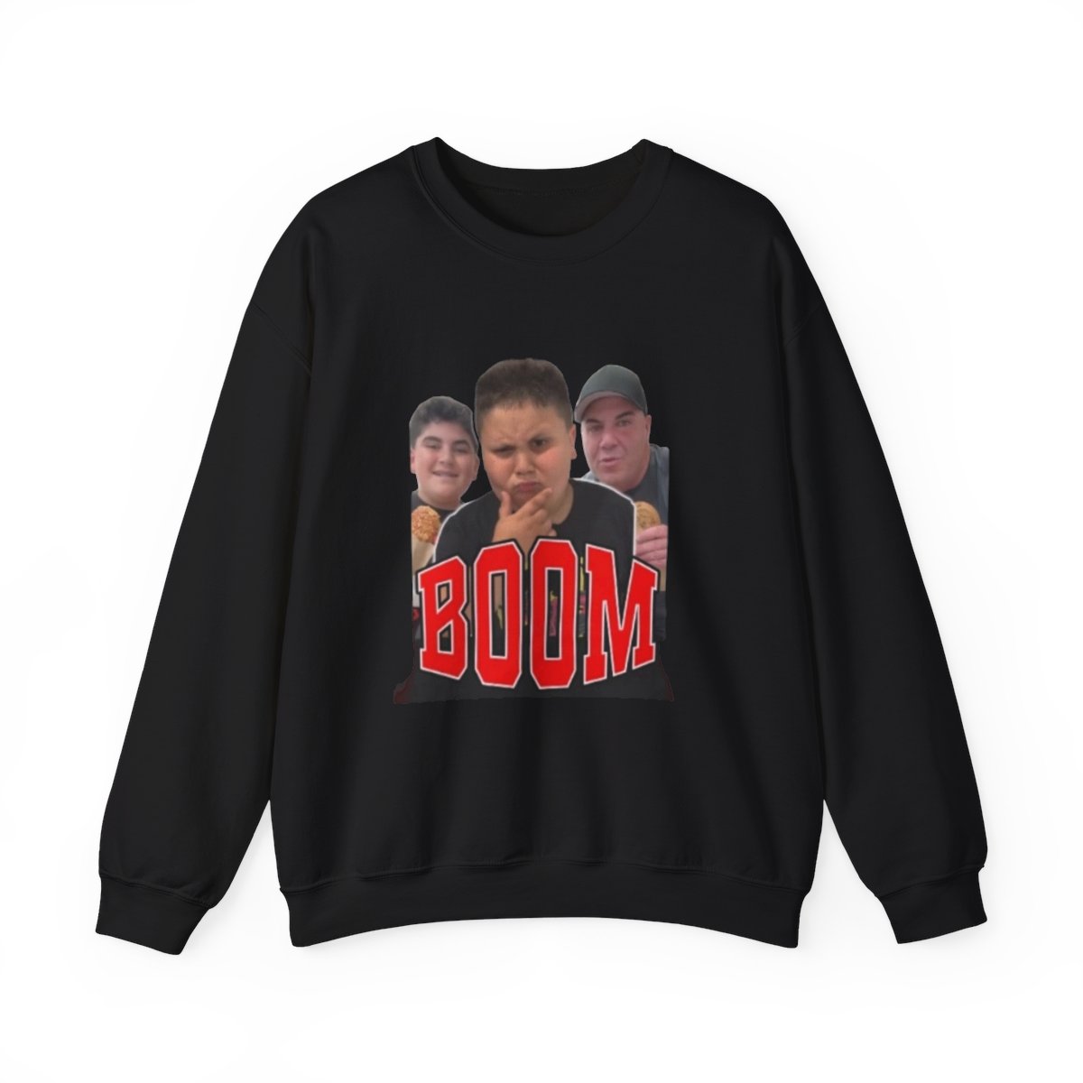 Three Teen Faces Boom Crewneck Sweatshirt | Meme Photo Graphic Big Justice & A.J. Befumo - alternate angle 2, merchandise